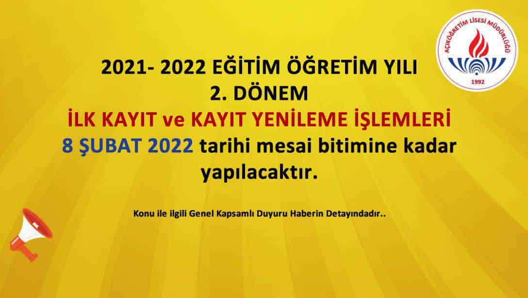 Açık Öğretim Lisesi 2. Dönem İlk Kayıt ve Kayıt Yenileme İşlemleri